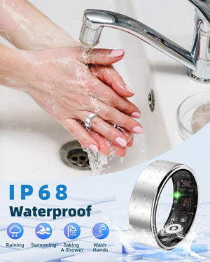 Smart Ring for Women Men Fitness Ring with Step Counting, Heart Rate, Blood Oxygen, Pressure Monitoring, Sleep Monitoring, IP68 Waterproof for Iphone and Android, No Subscription Fee,Silver (#10)