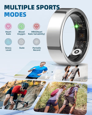 Smart Ring for Women Men Fitness Ring with Step Counting, Heart Rate, Blood Oxygen, Pressure Monitoring, Sleep Monitoring, IP68 Waterproof for Iphone and Android, No Subscription Fee,Silver (#10)