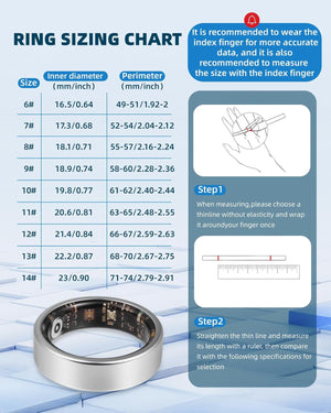 Smart Ring for Women Men Fitness Ring with Step Counting, Heart Rate, Blood Oxygen, Pressure Monitoring, Sleep Monitoring, IP68 Waterproof for Iphone and Android, No Subscription Fee,Silver (#10)