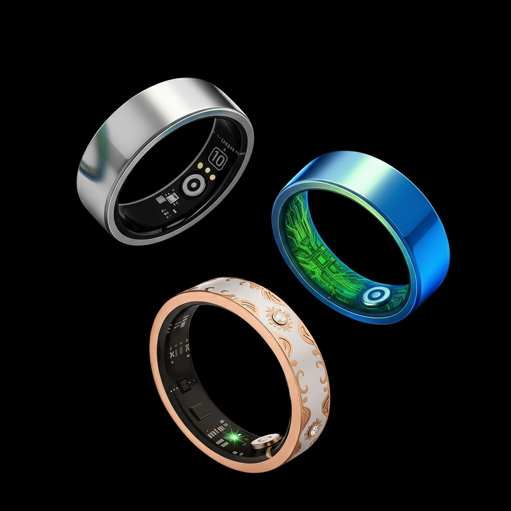 Smart rings scattered randomly in black space